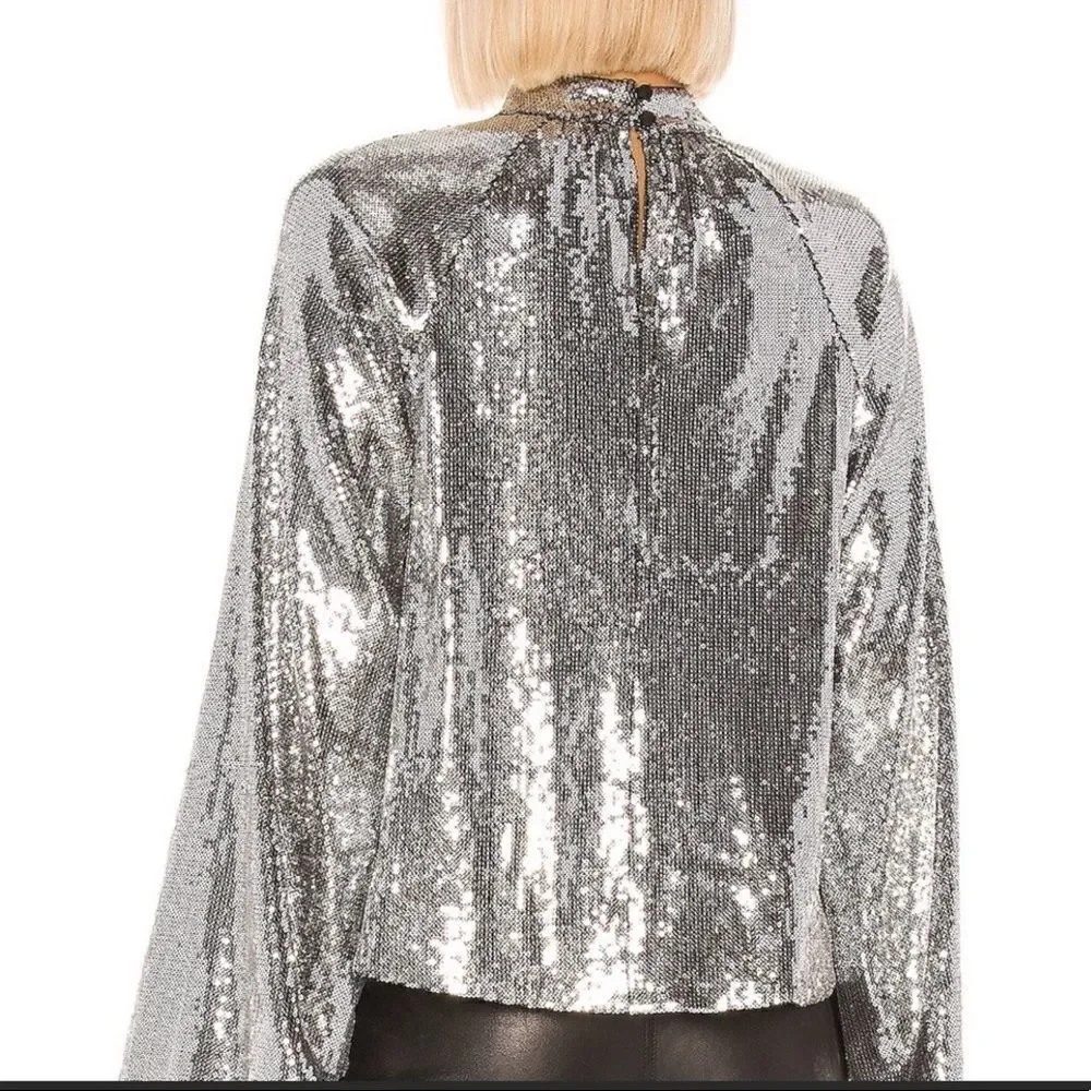 RtA Tennessee Peasant Silver Sequin Bell Sleeve Top Sz XS NWT - Picture 6 of 16